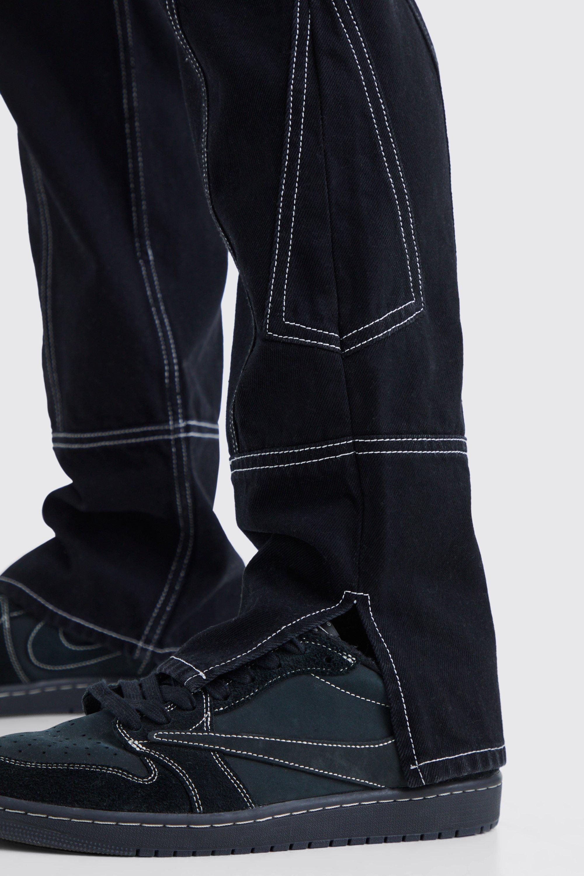 Straight Rigid Contrast Stitch Zip Hem Jeans