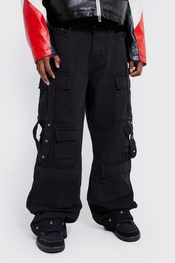 Baggy Rigid Multi Pocket Flare Jeans black