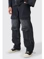 Lockere Cargo-Jeans mit Taschen, Black