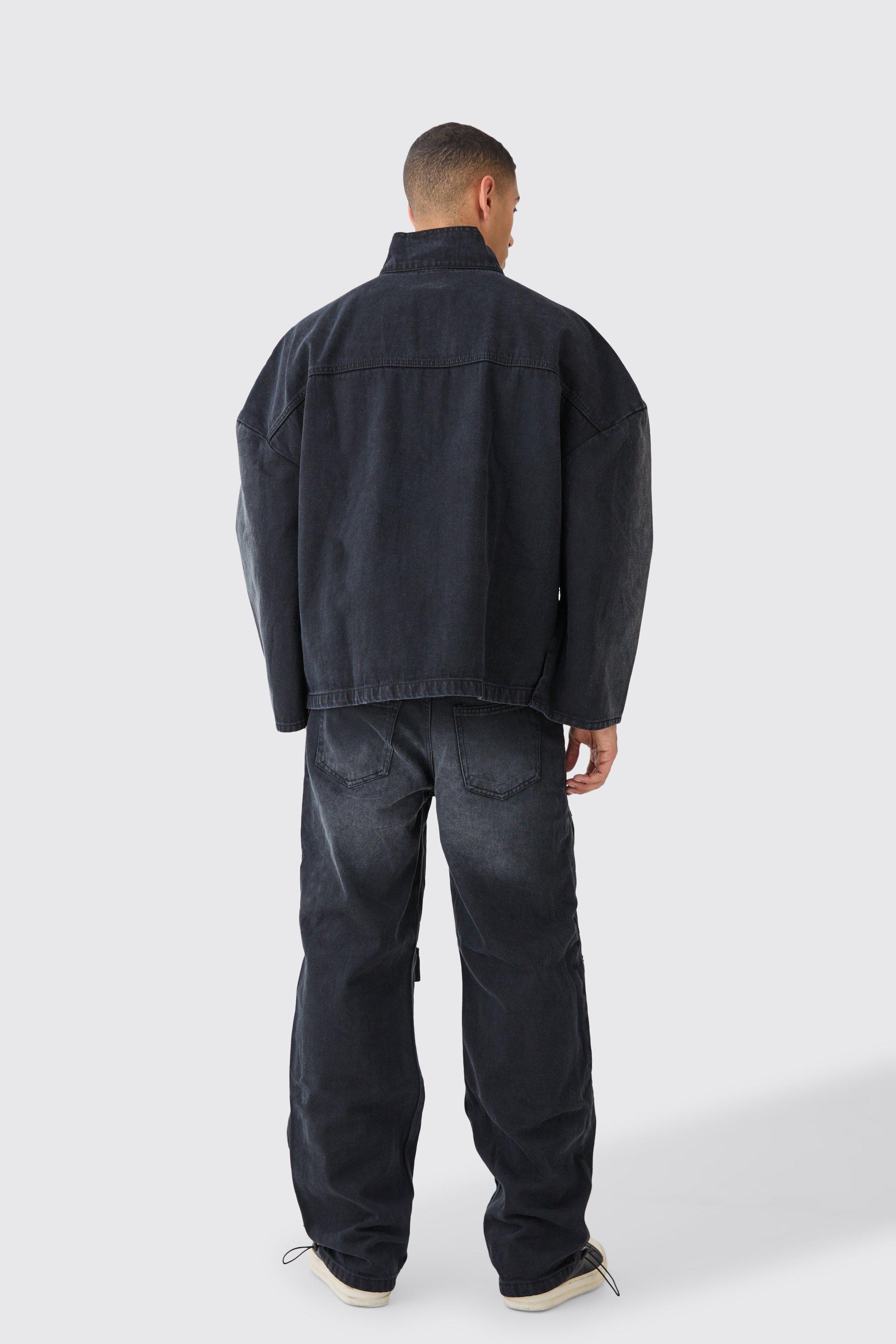 Black baggy denim jacket best sale