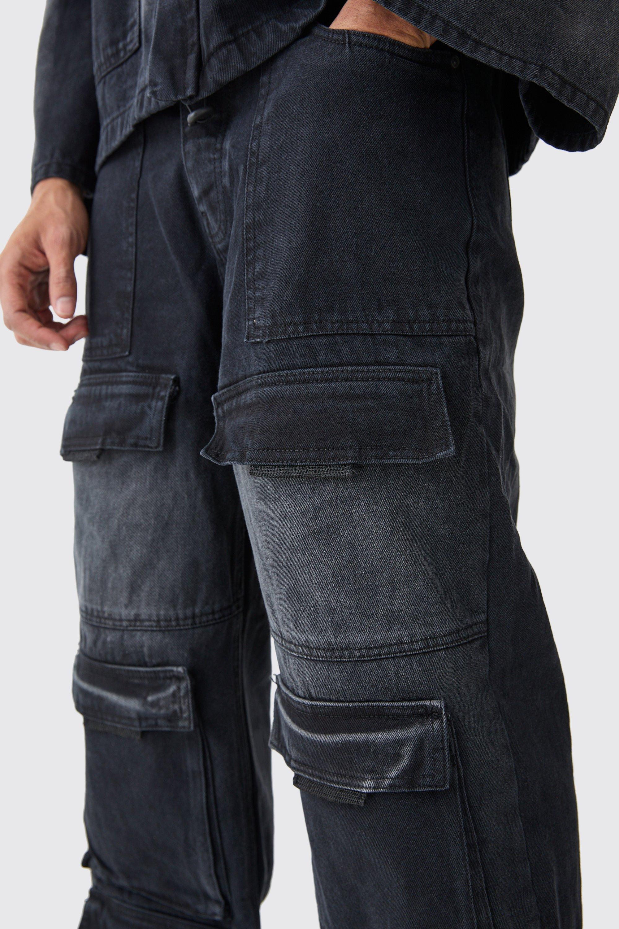 BDG Washed Black Multi-Pocket Cargo Jeans