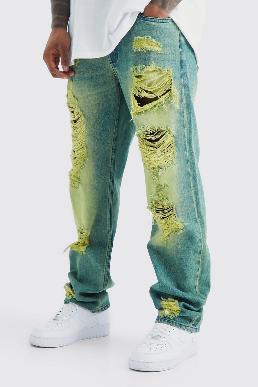 Lockere getönte Jeans mit Rissen, Yellow image number 1