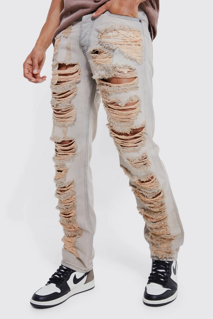 Pink Straight Rigid Tinted Ripped Jeans image number 1