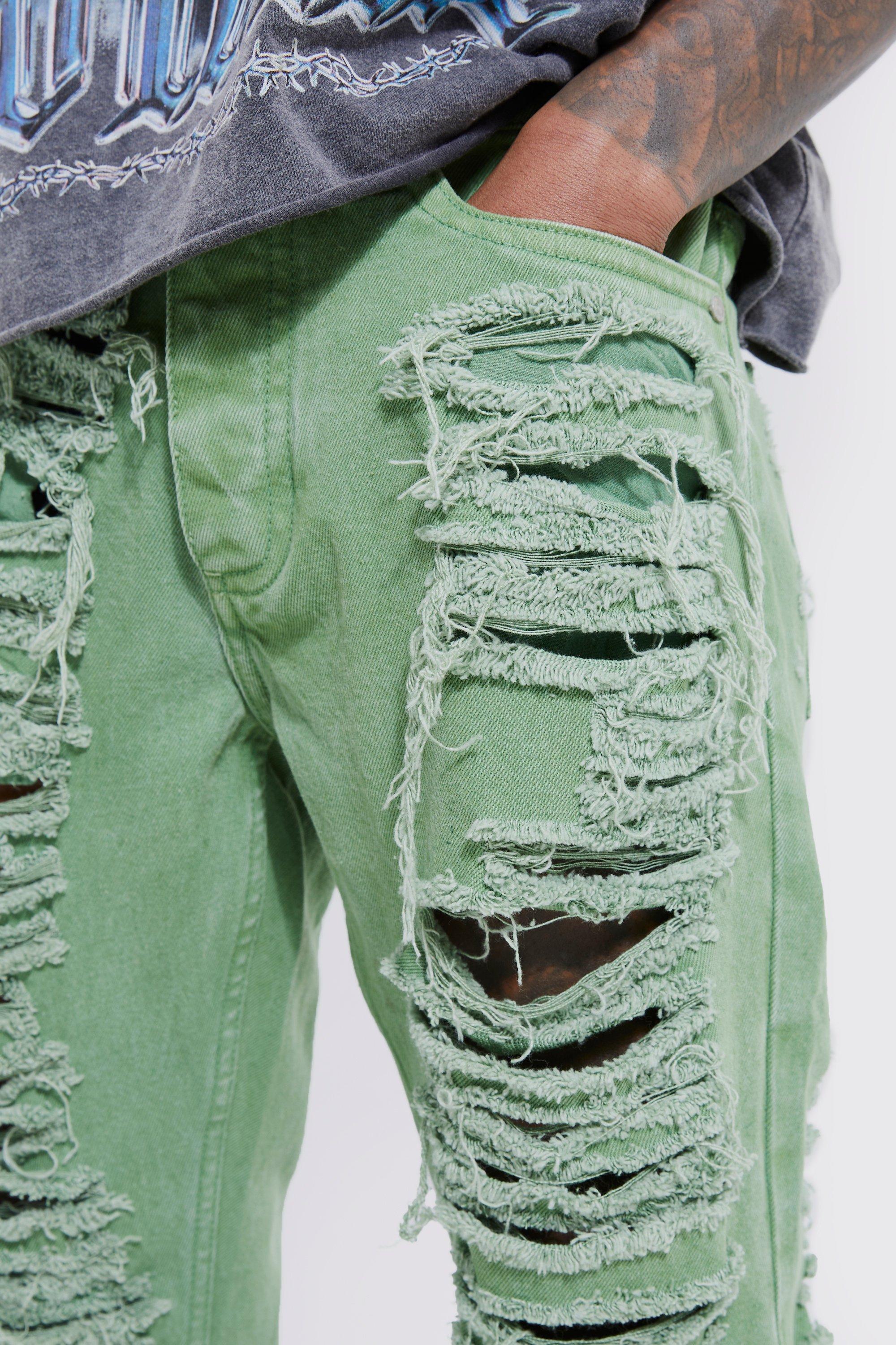 Slim Rigid Flare All Over Ripped Jeans