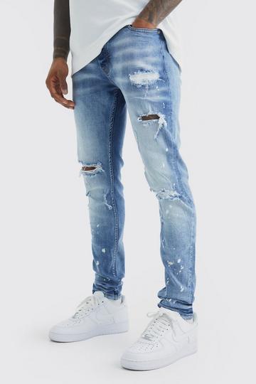 Skinny Stretch Bleached Ripped Knee Jeans ice blue