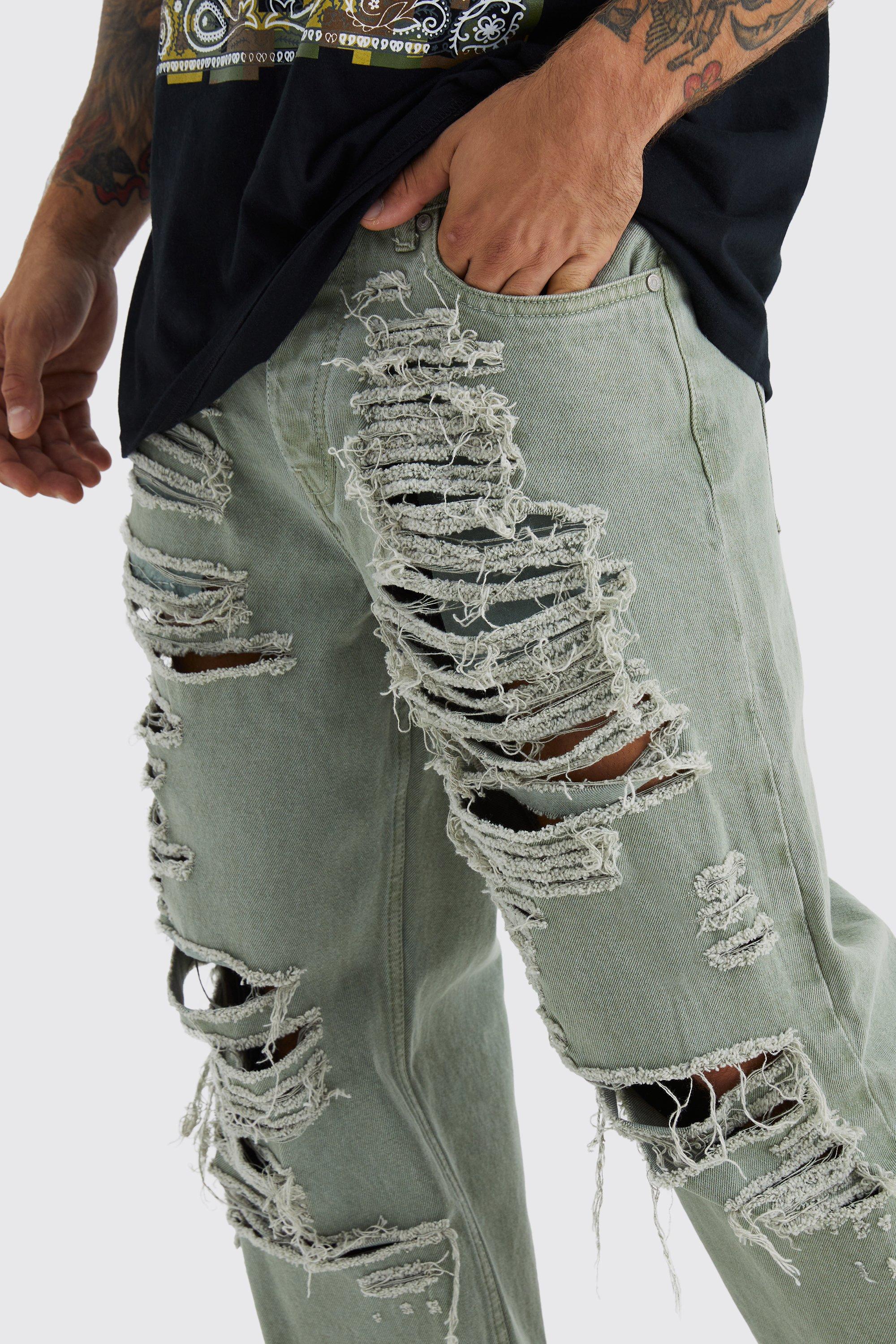 Green ripped jeans discount