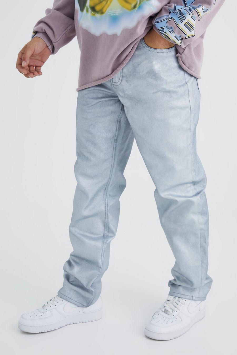 Silver Relaxed Rigid Metallic Jeans image number 1