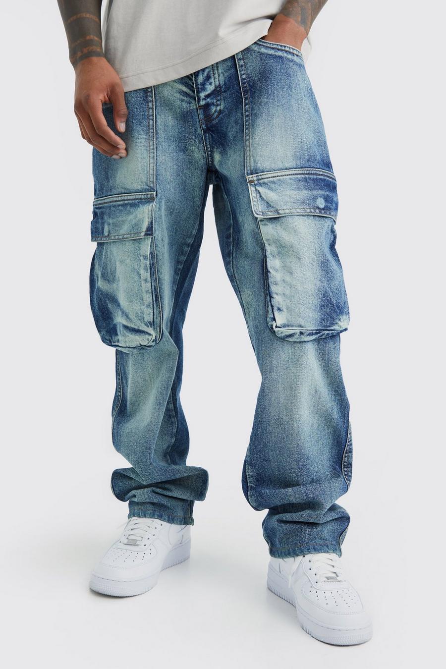 Antique blue Straight Rigid Front Cargo Pocket Jeans