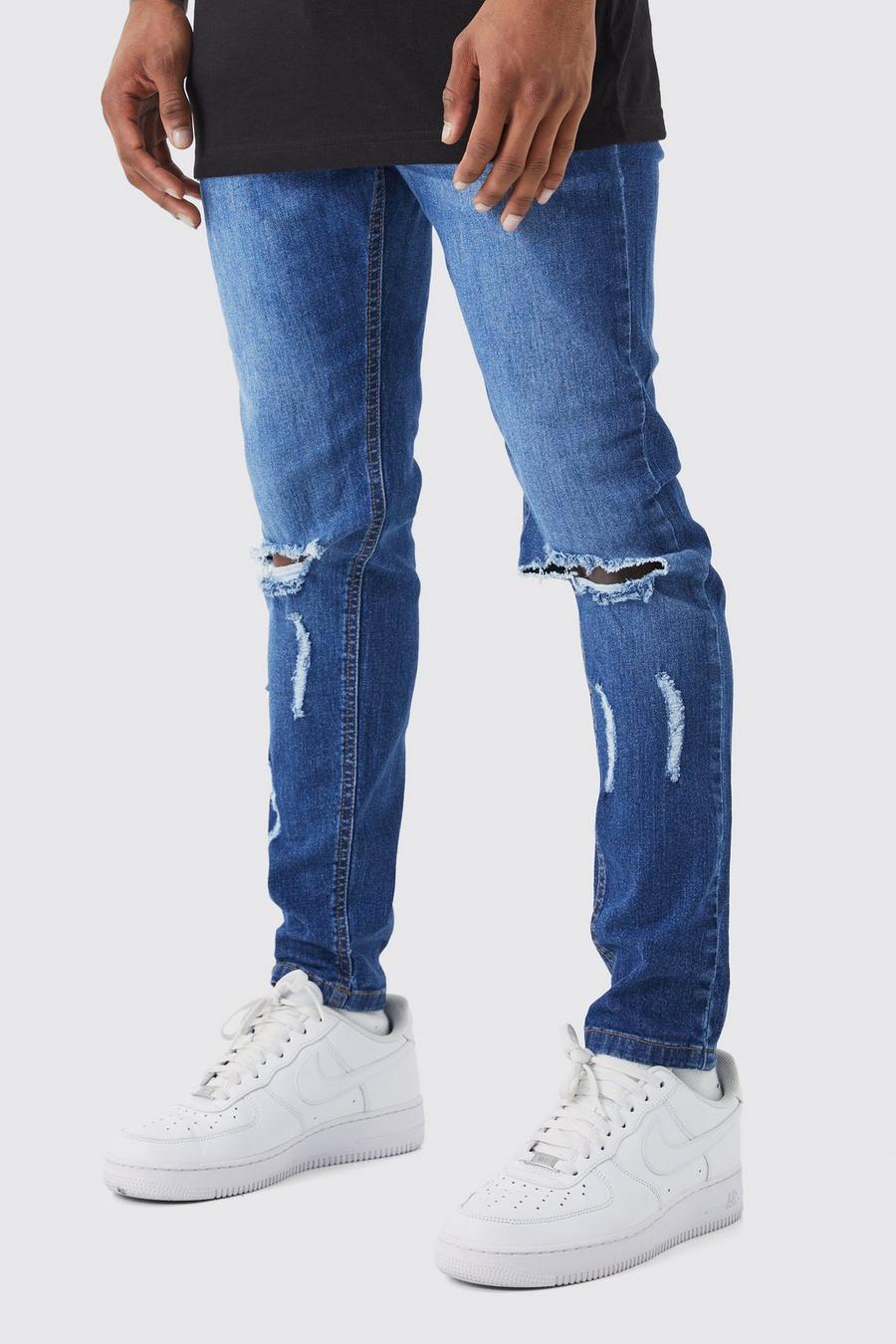 Antique blue Slitna super skinny jeans med stretch