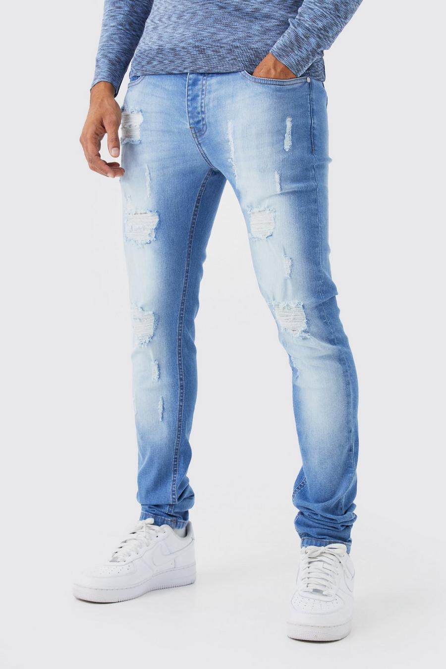 Skinny Stretch Jeans mit Rissen, Light blue