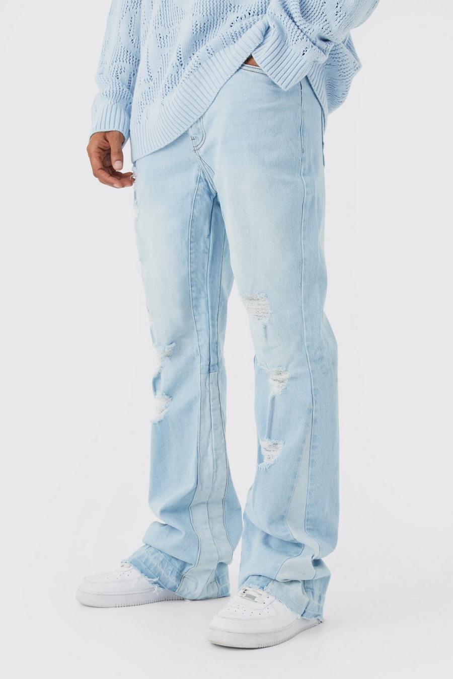 Jeans a zampa Slim Fit in denim rigido effetto smagliato, Ice blue