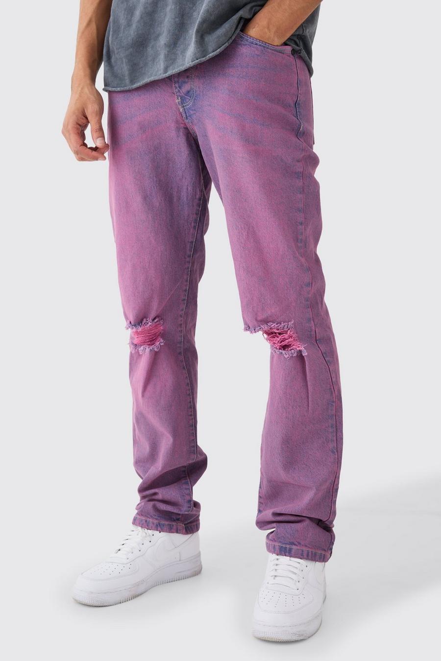 Jeans rilassati in denim rigido colorato, Pink rosa