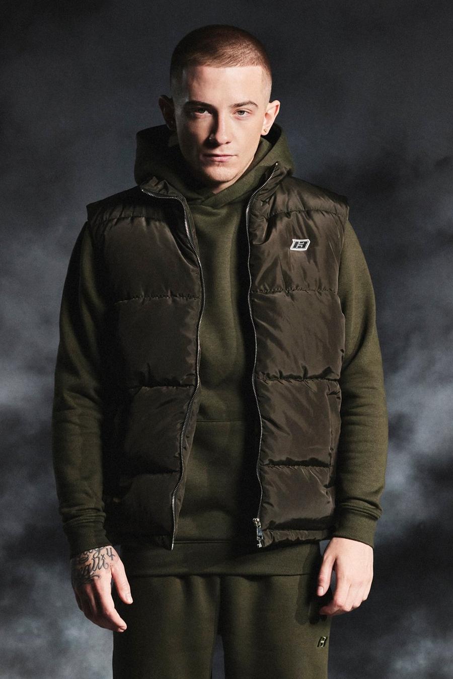 Khaki ArrDee Funnel Neck Quilted 13 Gilet 