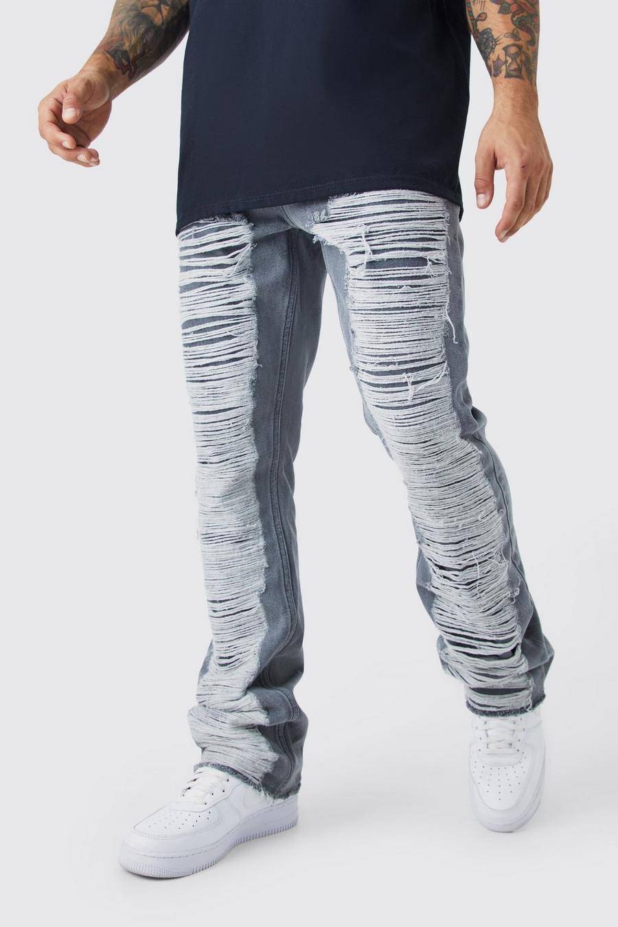 Ice grey Onbewerkte Extreem Gescheurde Flared Slim Fit Jeans