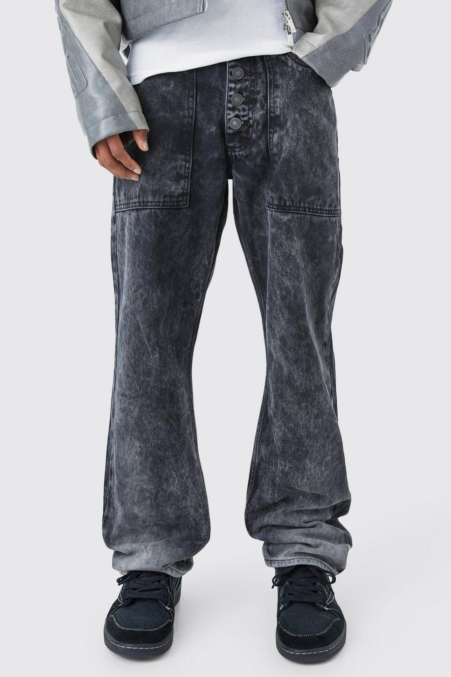 Black Relaxed Rigid Acid Wash Jeans