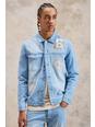 Ice blue Applique And Embroidered Denim Jacket