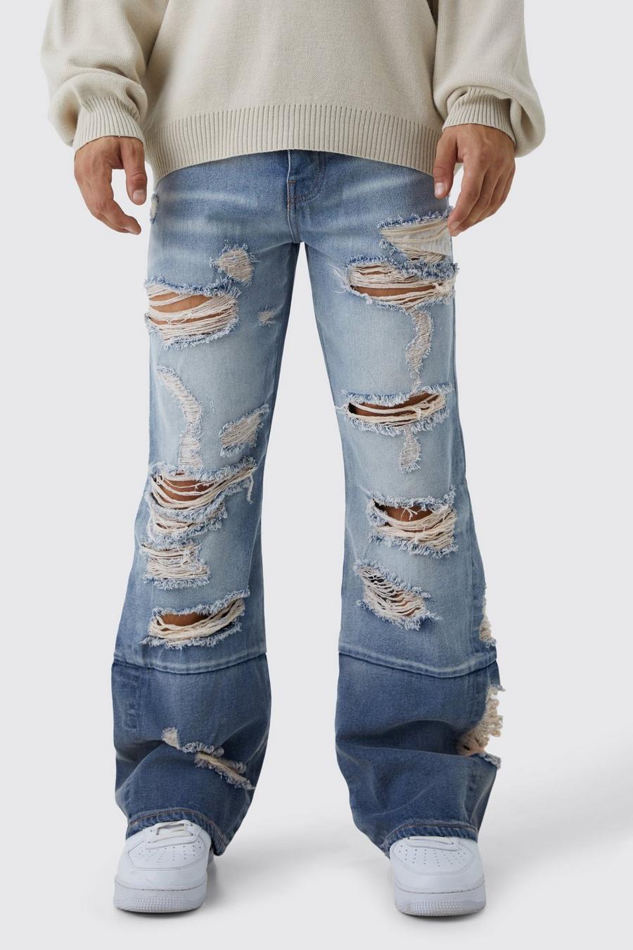 Antique blue Slitna jeans med utsvängda ben