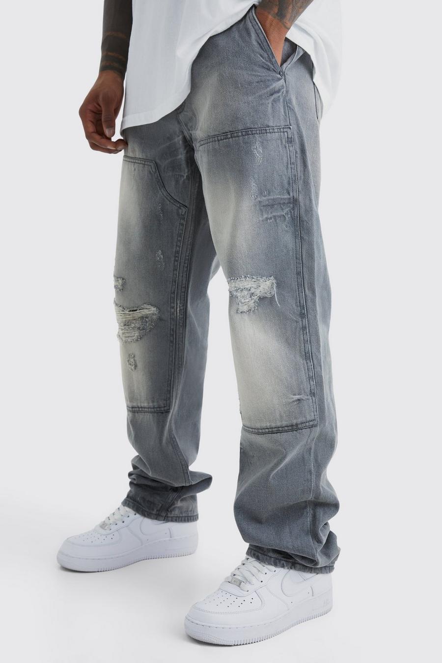 Jeans rilassati in denim rigido stile Carpenter in lavaggio sporco, Ice grey image number 1
