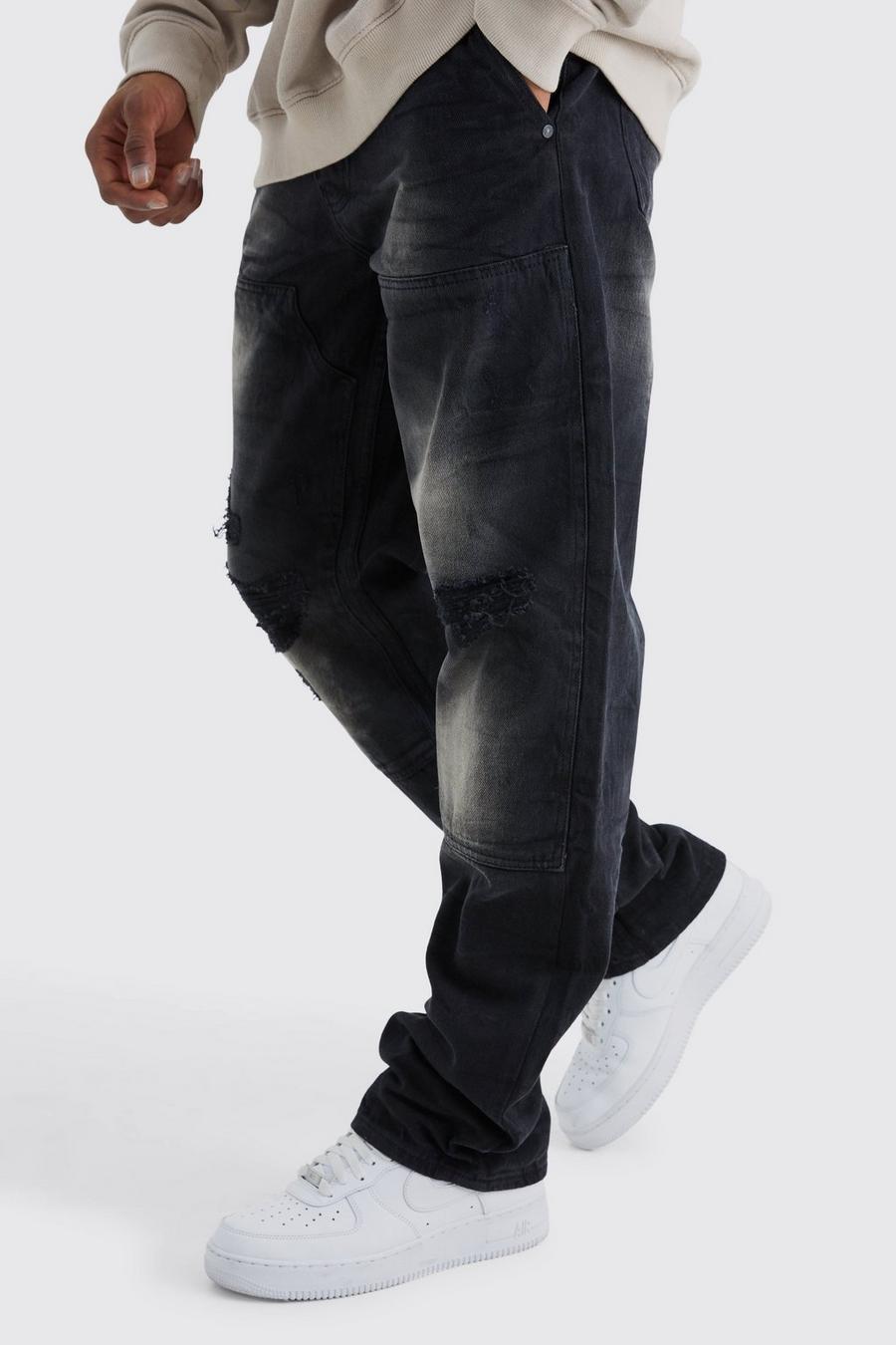 Washed black Onbewerkte Baggy Cargo Utility Jeans image number 1