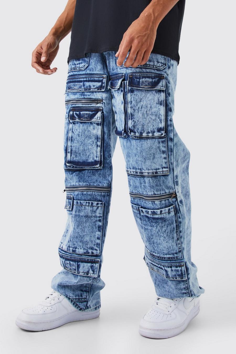 Light blue Baggy Rigid Multi Pocket Cargo Jeans image number 1