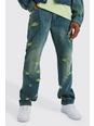 Green Relaxed Rigid Panelled Distressed Jeans