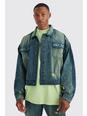 Green Boxy Fit Panelled Tinted Denim Jacket