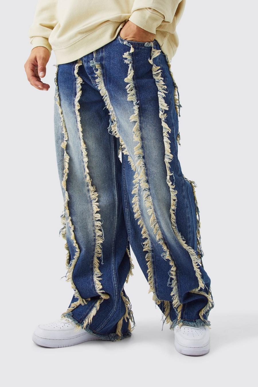 Jeans extra comodi in denim rigido con fondo sfilacciato, Antique wash image number 1