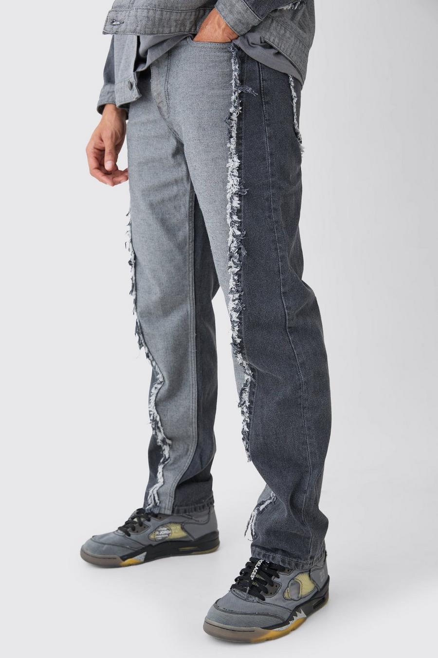 Mid grey Jeans med ledig passform och fransig kant image number 1