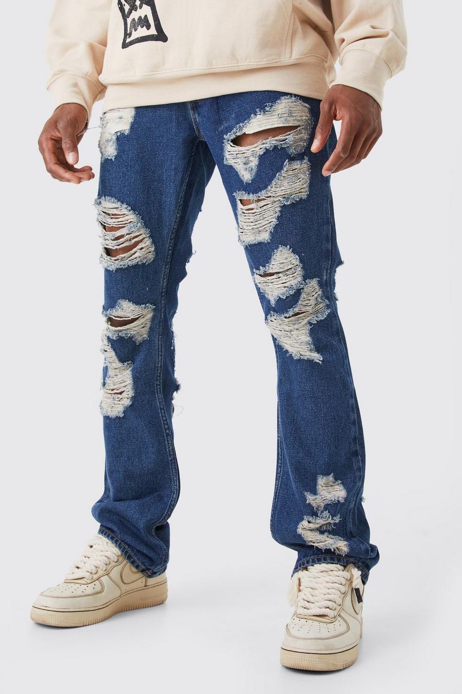 Jeans Official Slim Fit a zampa in tessuto rigido con applique, Antique wash
