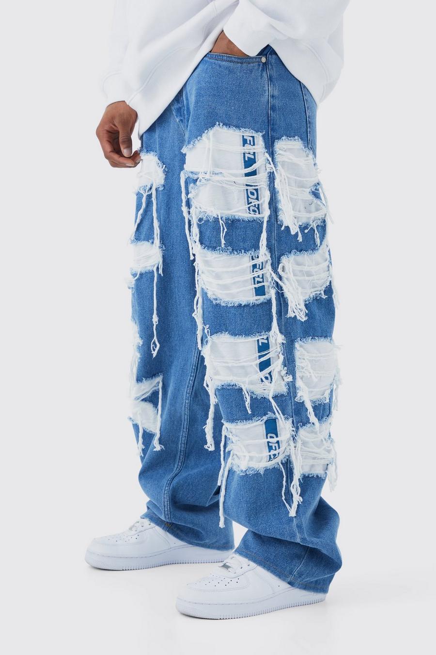 Light blue Onbewerkte Baggy Jeans Met Jersey Joggingbroek Onderlaag