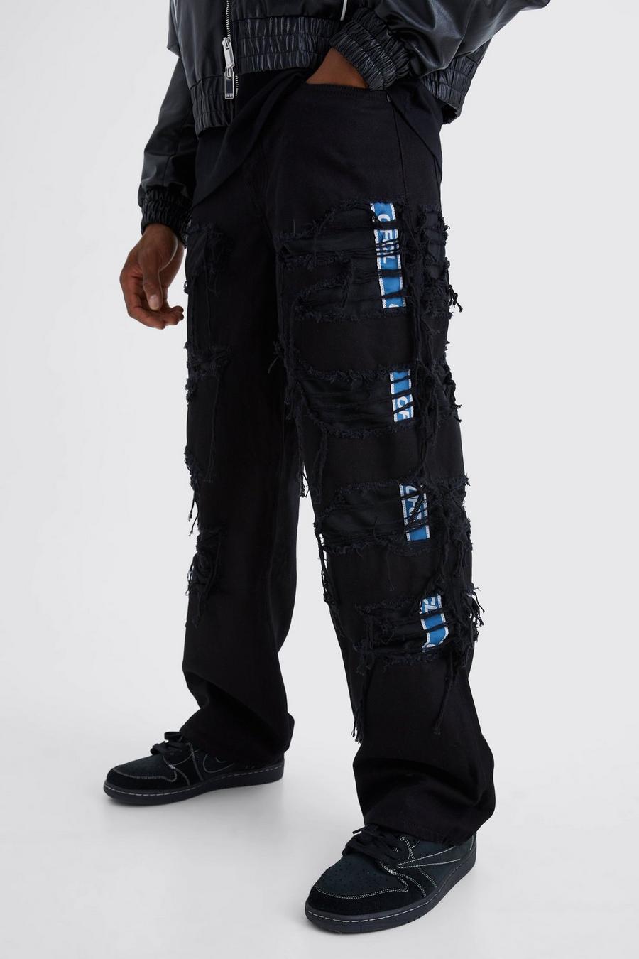 Jeans extra comodi in denim rigido con parte inferiore dei pantaloni tuta in jersey, True black image number 1