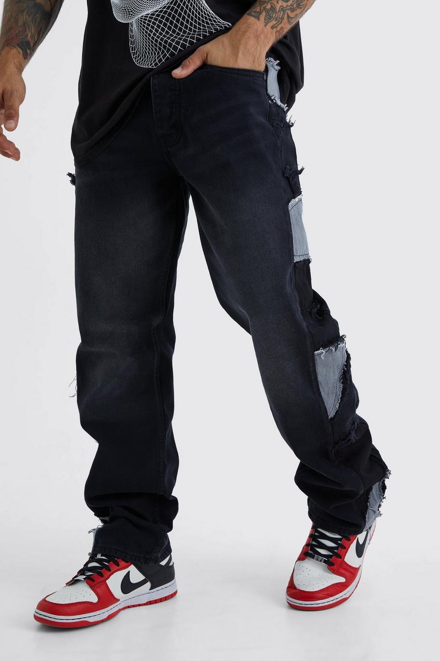 Washed black Relaxed Rigid Patchwork Side Panel Jeans