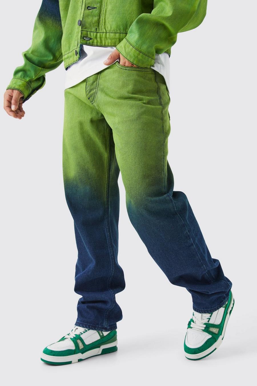 Lime Onbewerkte Ombre Baggy Jeans image number 1