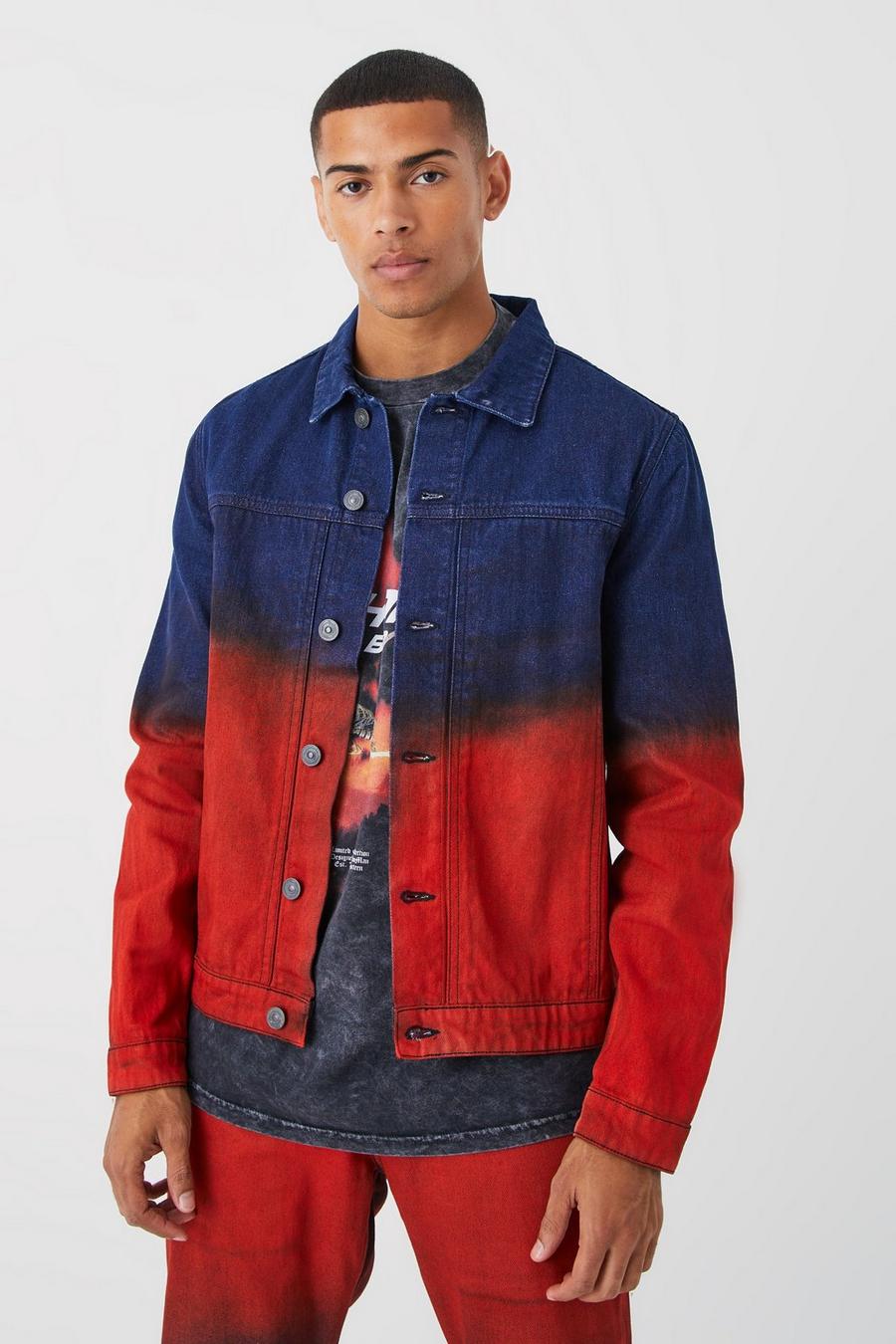 Red rosso Ombre Denim Jacket