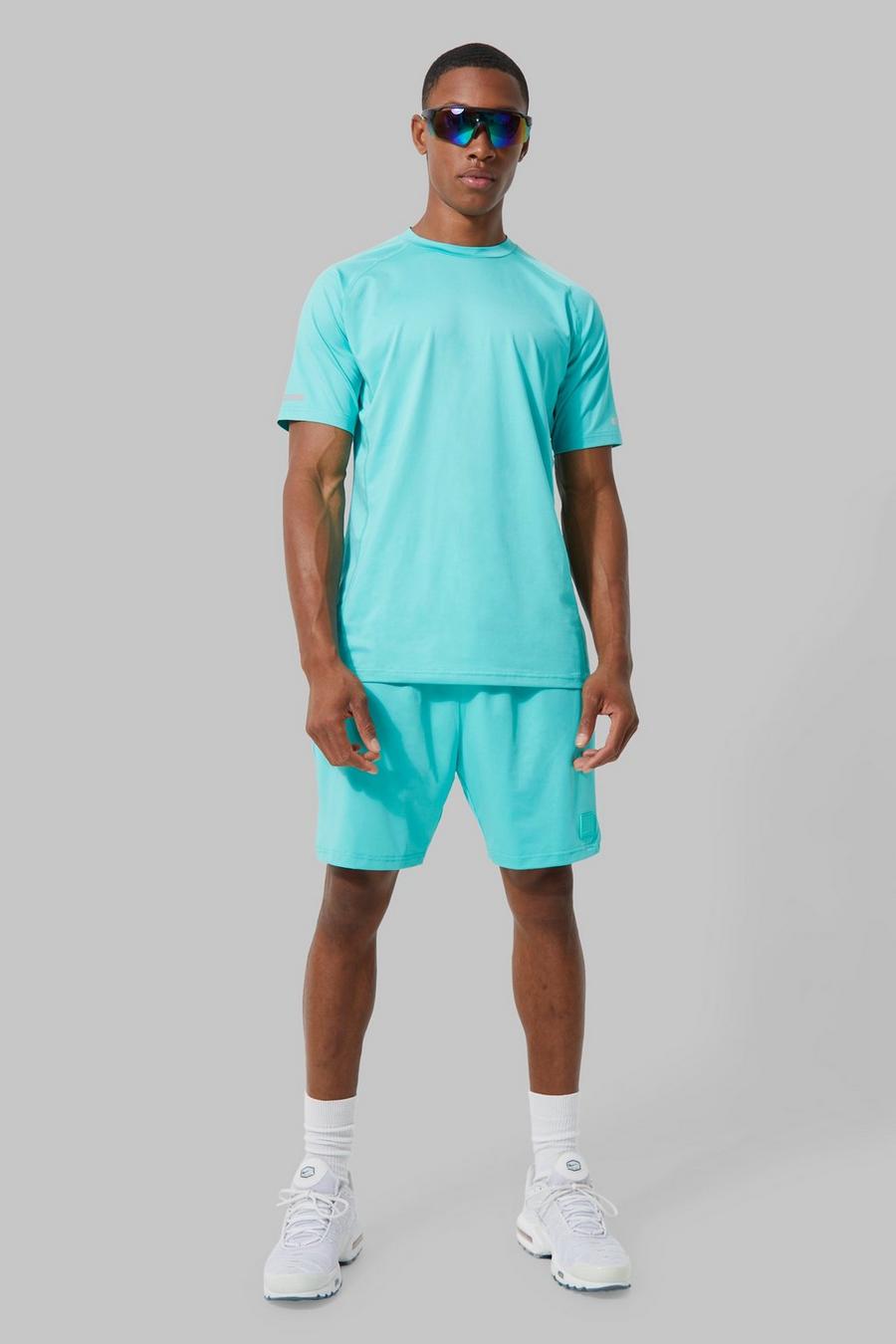 Mint MAN Active T-shirt och shorts i kontrastfärger image number 1
