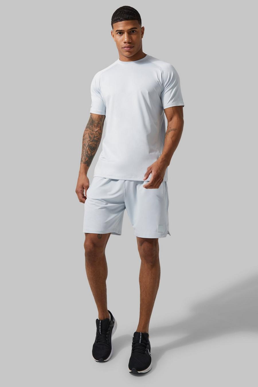 Ice grey Man Active Contrasterend T-Shirt En Shorts Set