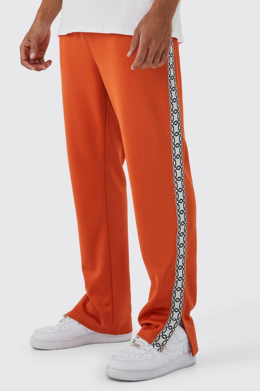 Pantaloni tuta Core Fit in tricot con striscia laterale e spacco sul fondo, Rust image number 1