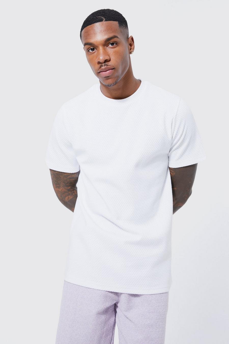 T-shirt Slim Fit in jacquard con trama, White blanco