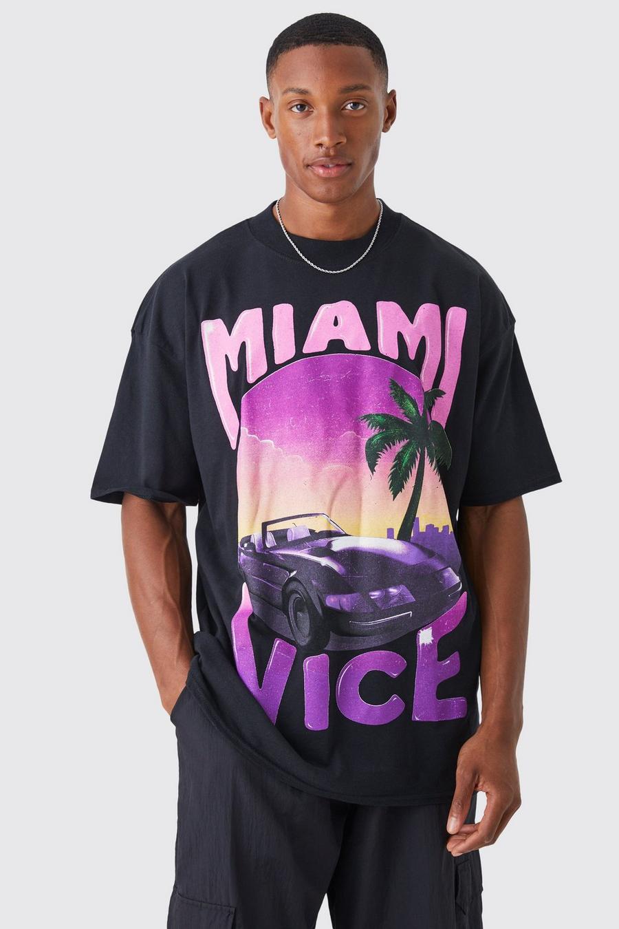 Black Oversized Miami Vice License T-shirt