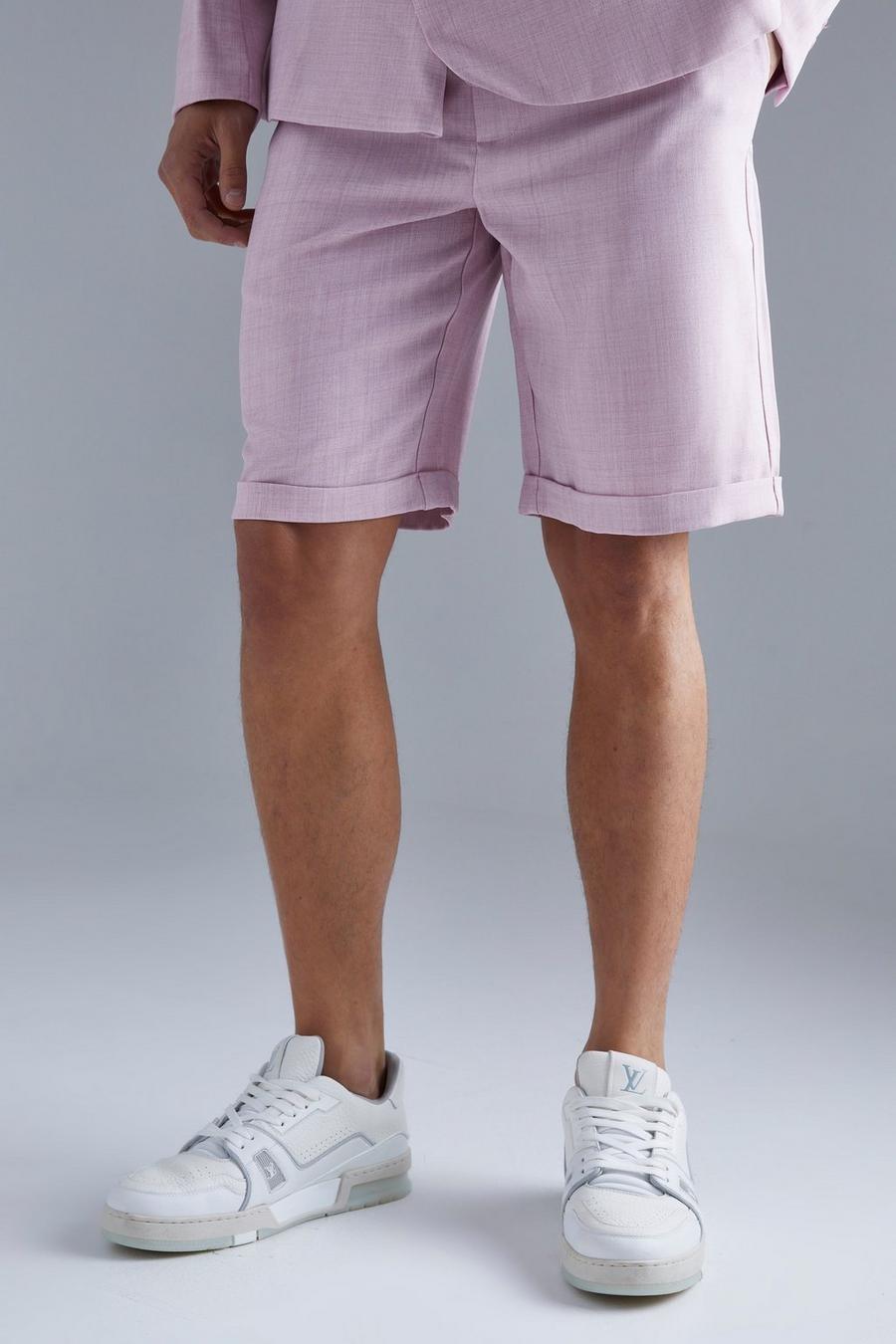 Light pink Fixed Waist Relaxed Suit Shorts image number 1