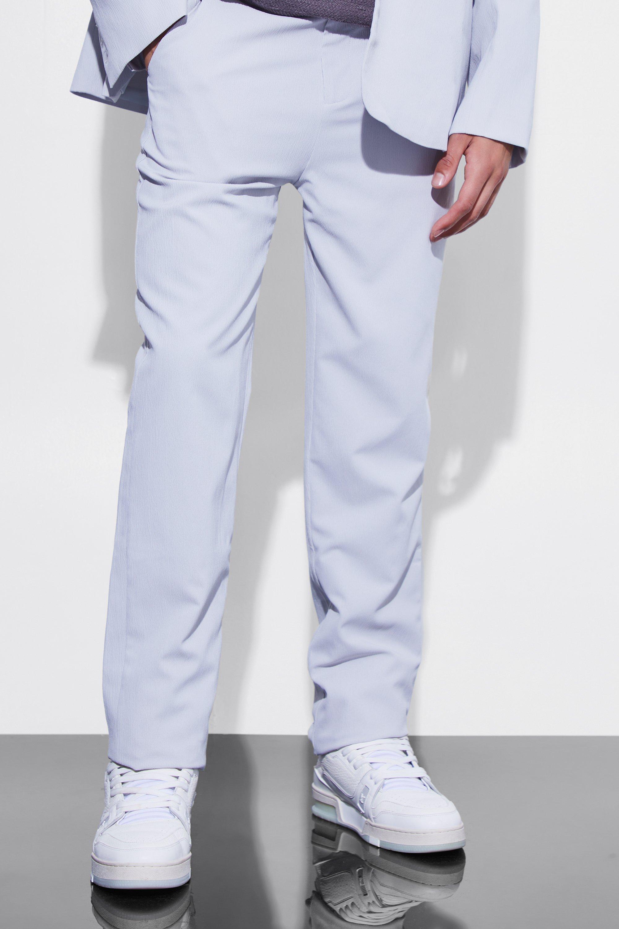 Light grey Straight Leg Crinkle Suit Trousers