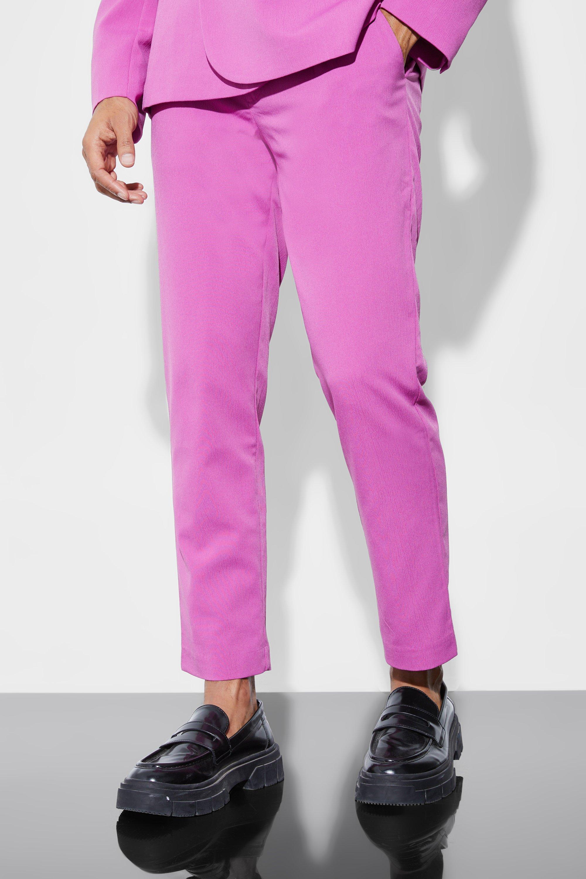 Pink Slim Crop Crinkle Suit Trousers