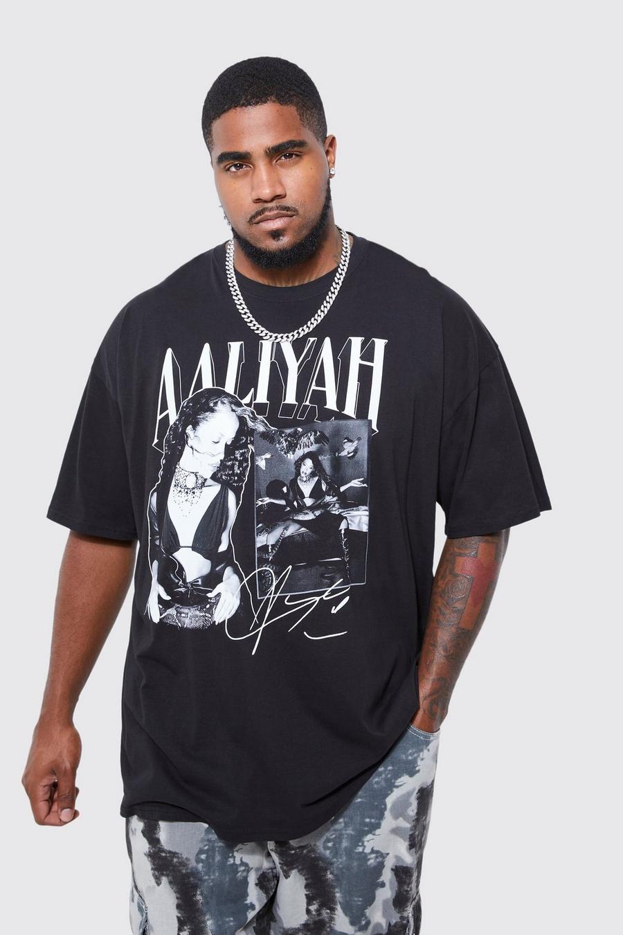 Plus T-Shirt mit lizenziertem Aaliyah-Print, Black