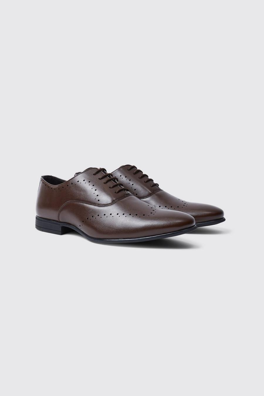 Chocolate brown Perforated Detail Smart Derby Shoe image number 1
