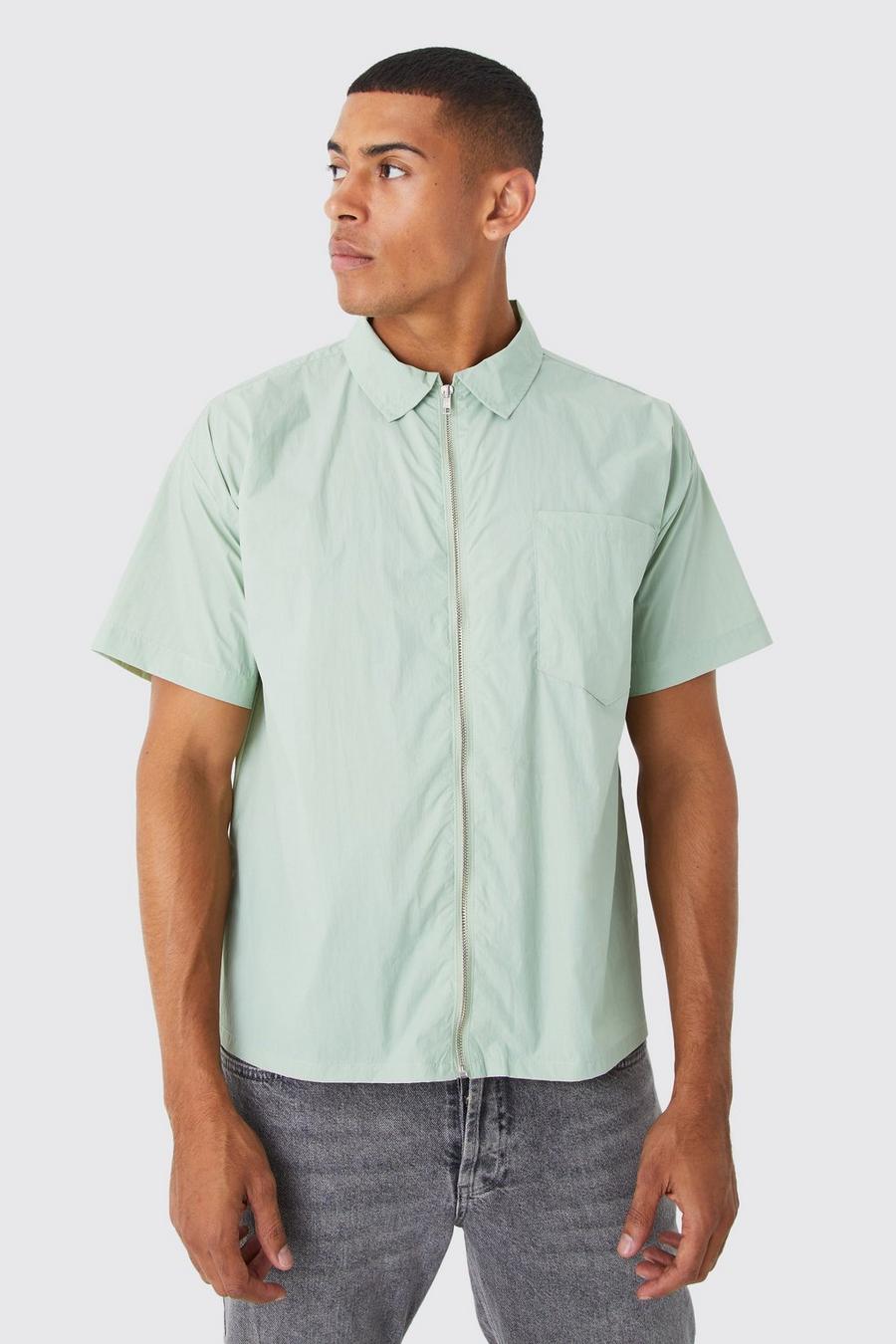 Short Sleeve Teflon Boxy Shirt, Sage green