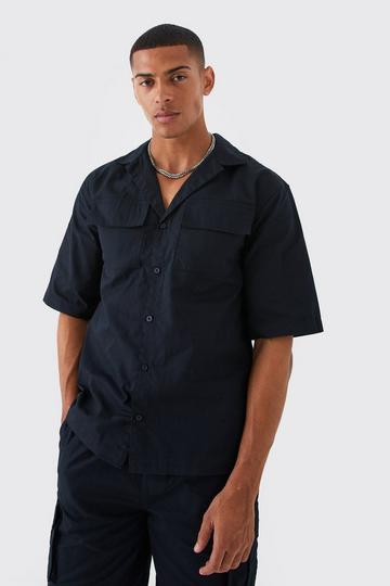 Short Sleeve Drop Revere Ripstop Utility Overshirt black