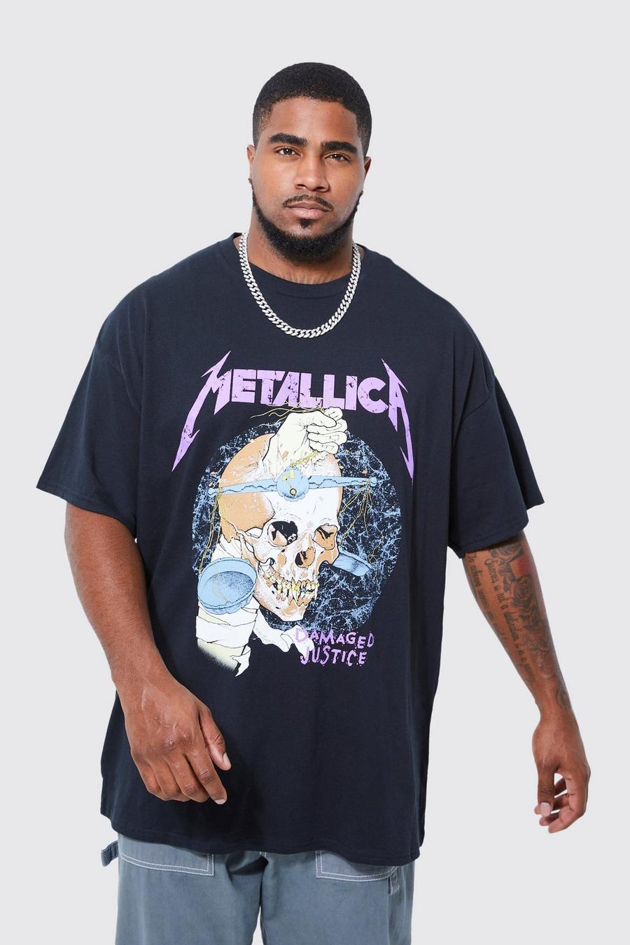 Black svart Plus Size Metallica Skull License T-shirt  image number 1