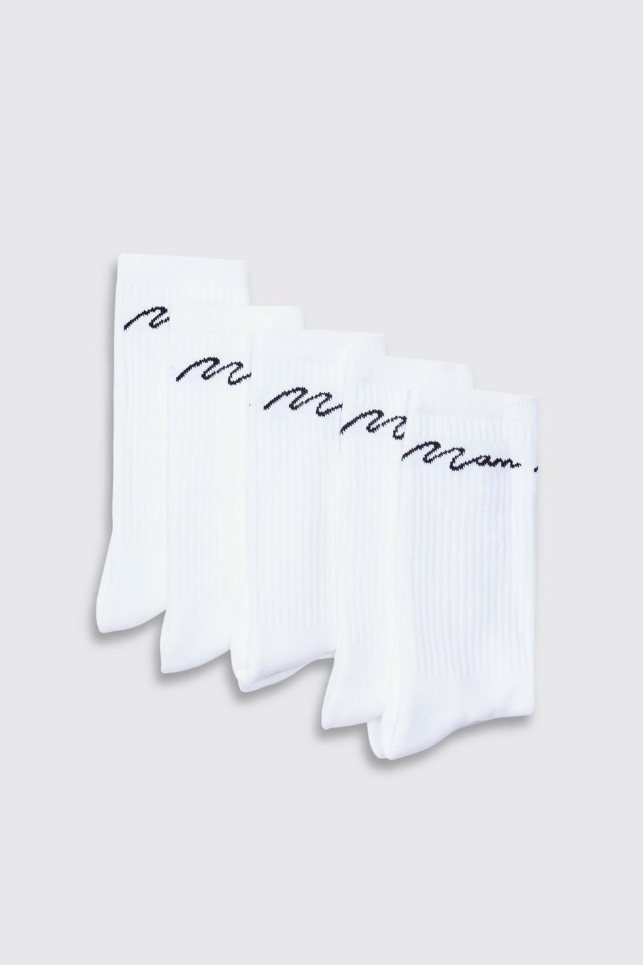 Lot de 5 paires de chaussettes à logo - MAN, White image number 1