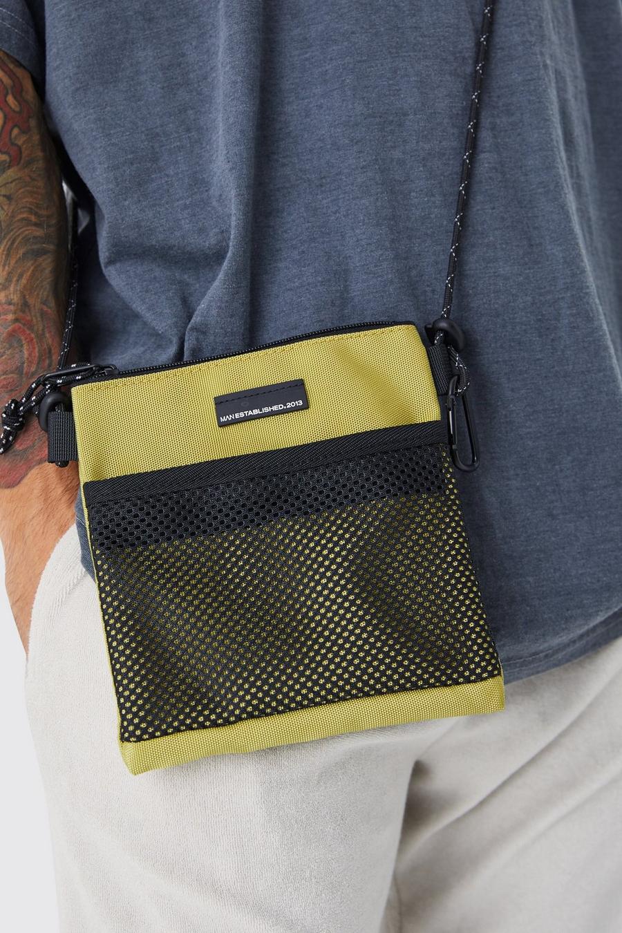 Green Nylon Messenger Bag With Carabiner