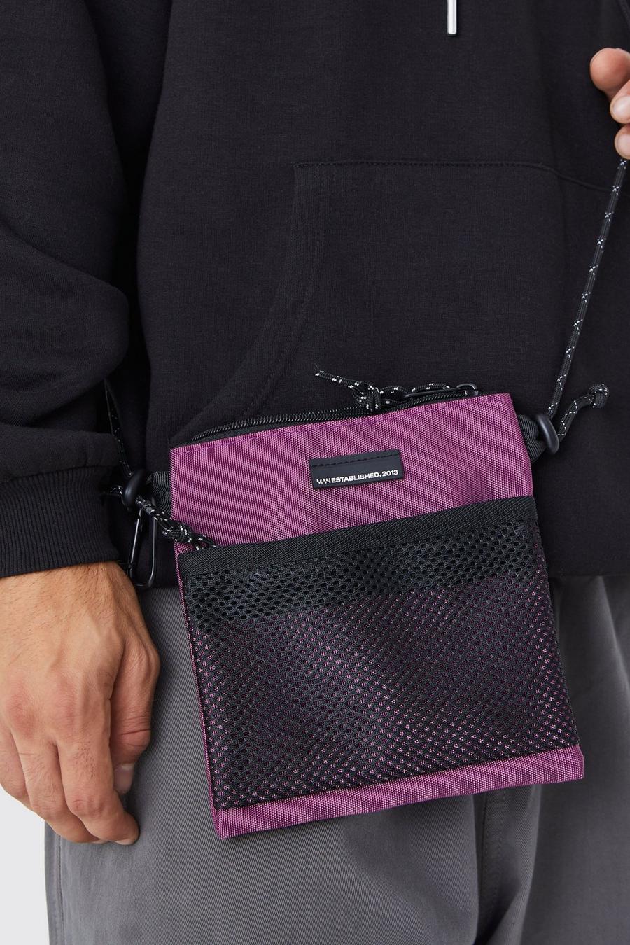 Borsa Messenger in nylon con moschettone, Purple viola